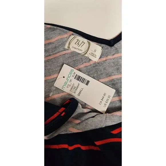 Maurices 24/7 Striped Navy Blue/Red Wide Leg Cropped Jumpsuit Size Small - Picture 6 of 7